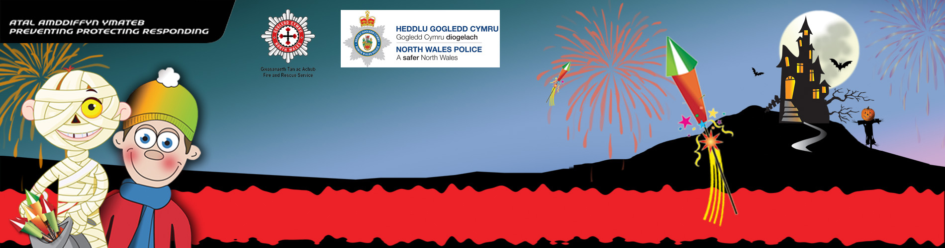 Bang Banner promoting bonfire and Halloween safety